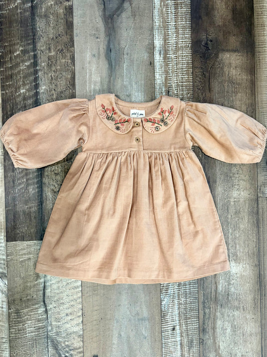 Beige Floral Embroidery Dress