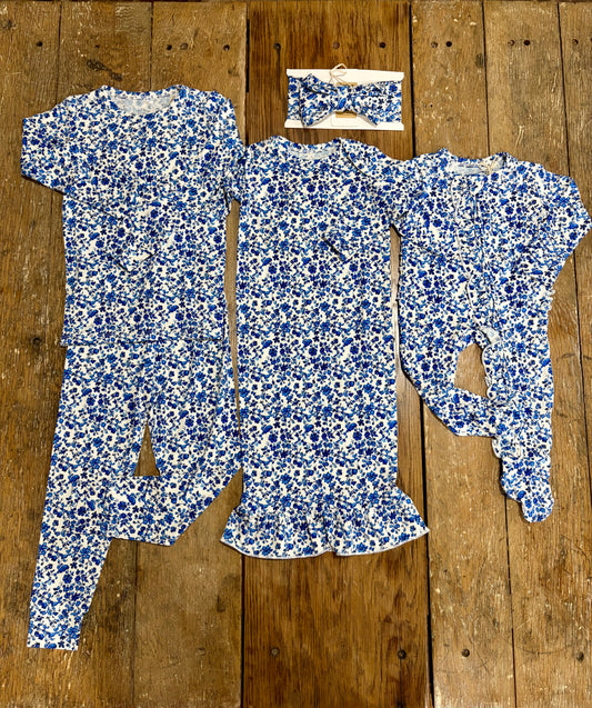 Blue Floral Bamboo Pajamas