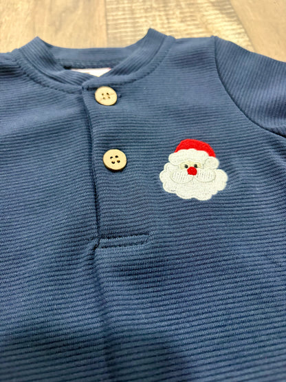 Navy Santa Button Romper