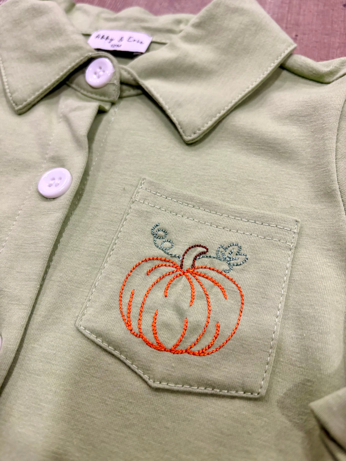 Sage Pumpkin Embroidered Button Up