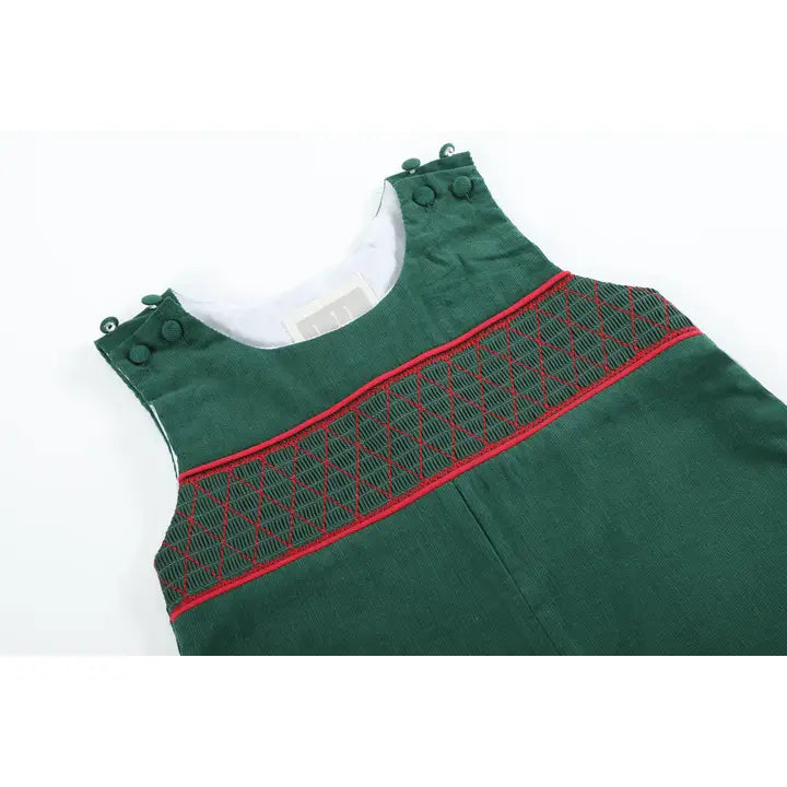 Christmas Green Smocked Overalls