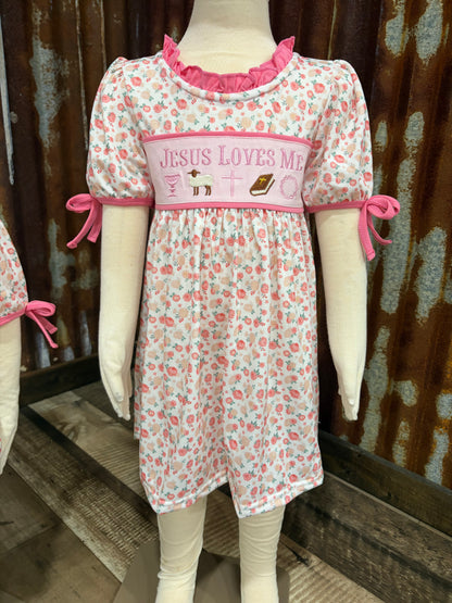 Jesus Loves Me Embroidered Dress