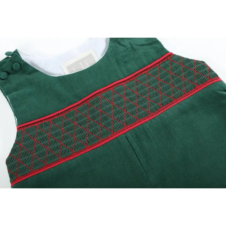 Christmas Green Smocked Overalls
