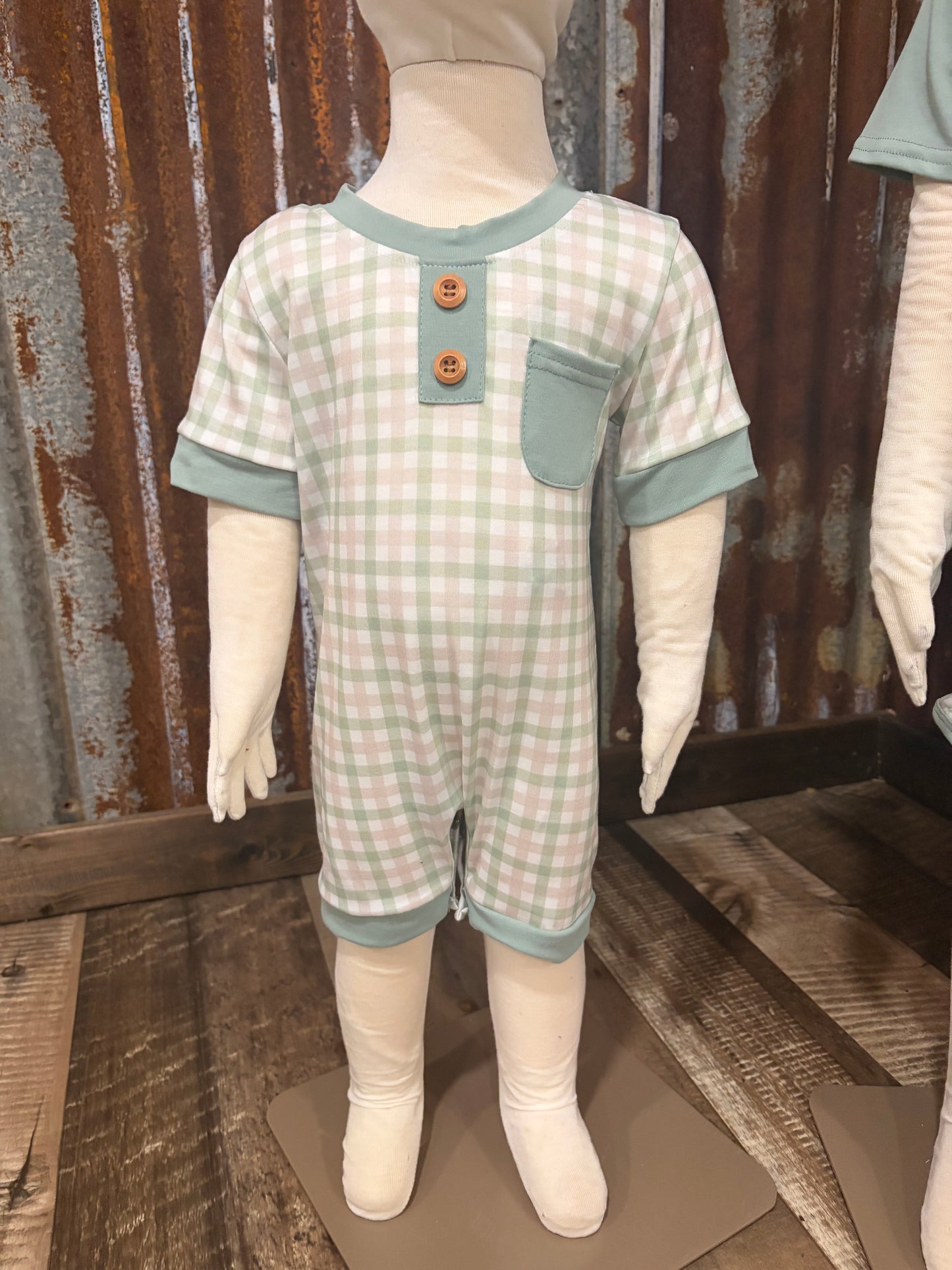 Sage Gingham Romper