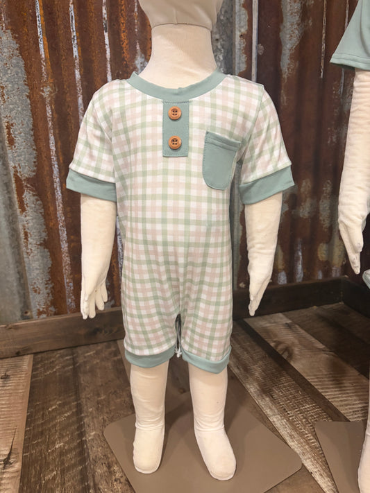Sage Gingham Romper