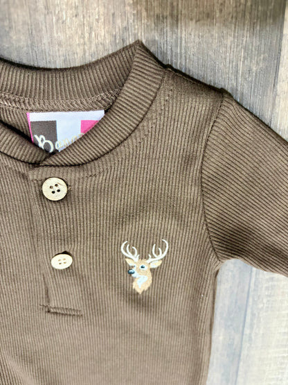 Brown Buck Button Romper