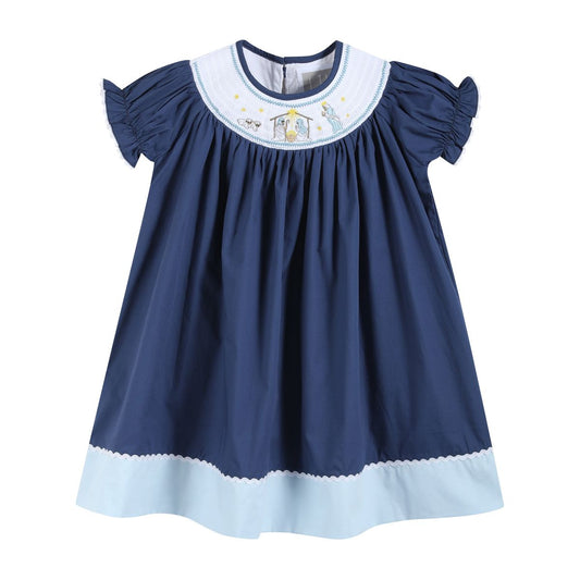 Navy Nativity Smocked Dress