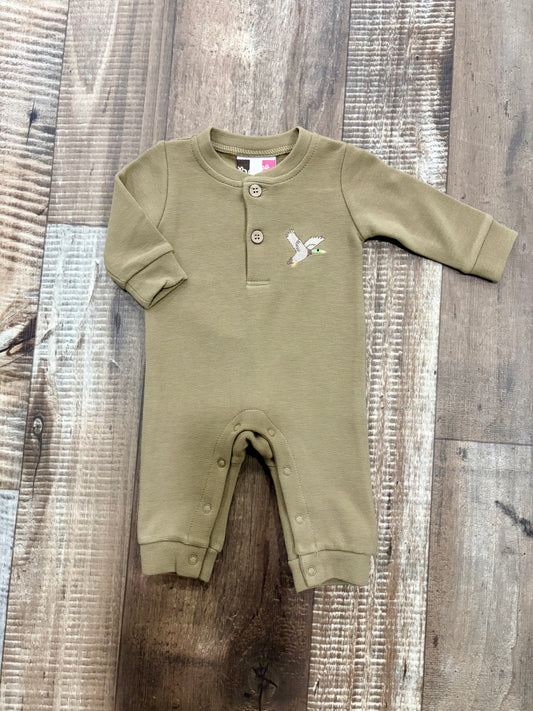 Tan Mallard Button Romper