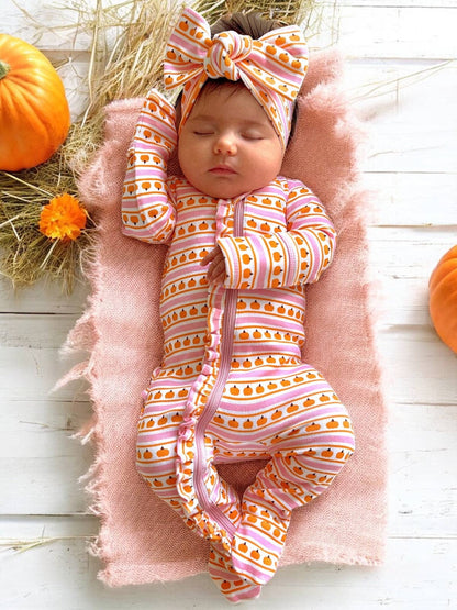 Pumpkin Stripe Pink Zip Sleeper