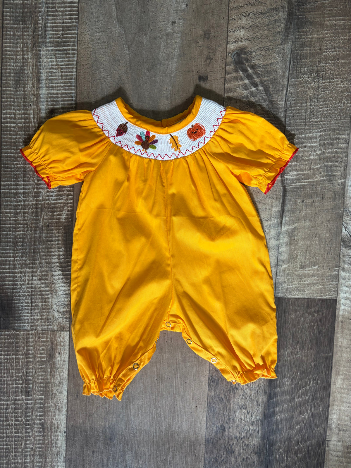 Yellow Thanksgiving Smocked Romper