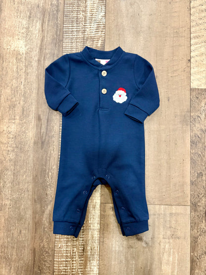 Navy Santa Button Romper