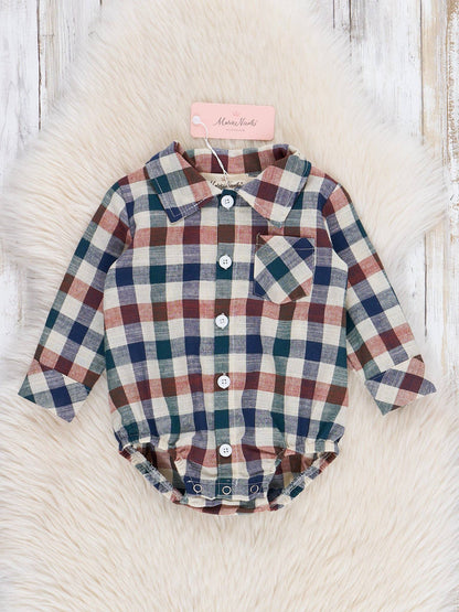 Fall Vintage Plaid Long Sleeve Baby Polo