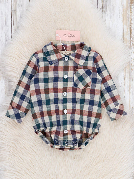 Fall Vintage Plaid Long Sleeve Baby Polo