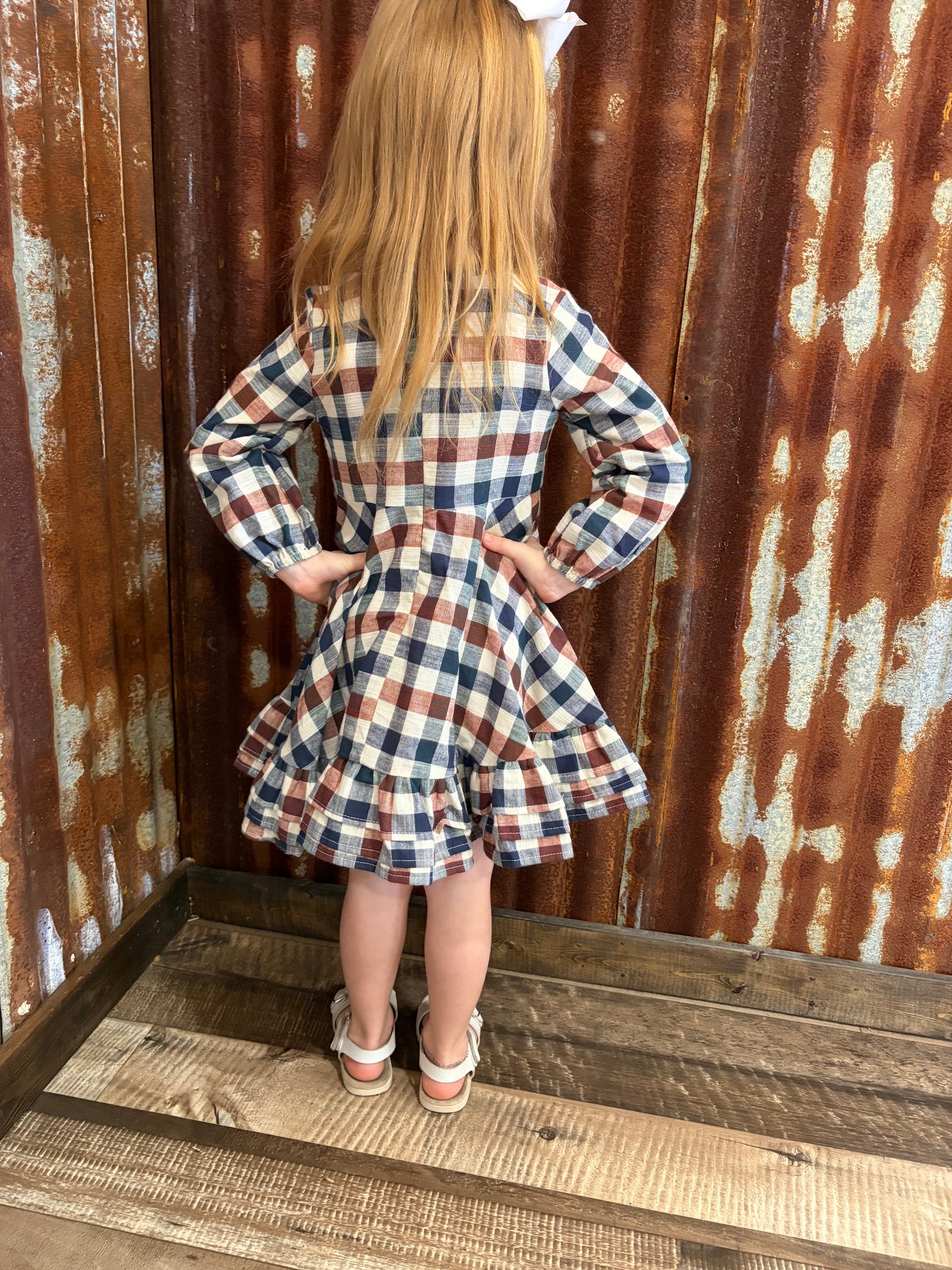 Fall Vintage Plaid Ruffle Swing Dress