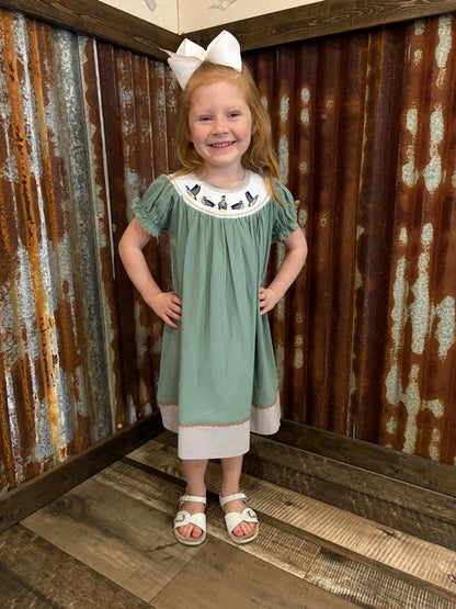 Sage Green Mallard Smocked Dress