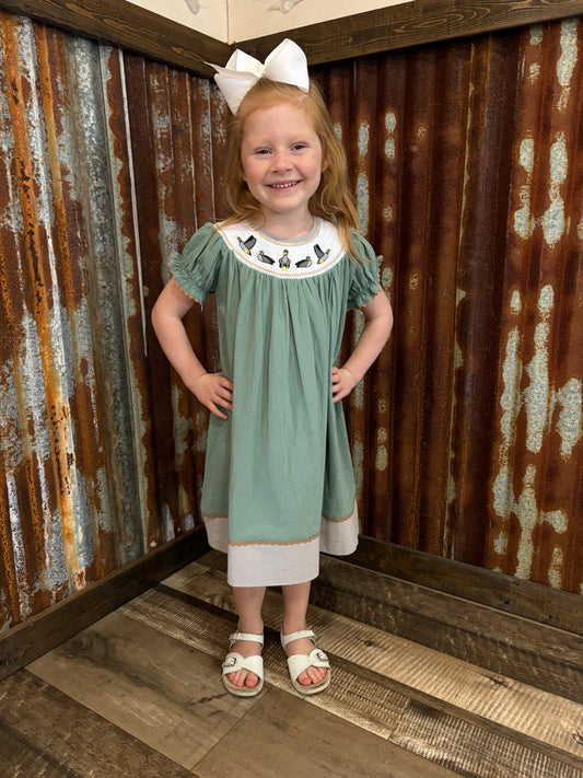 Sage Green Mallard Smocked Dress