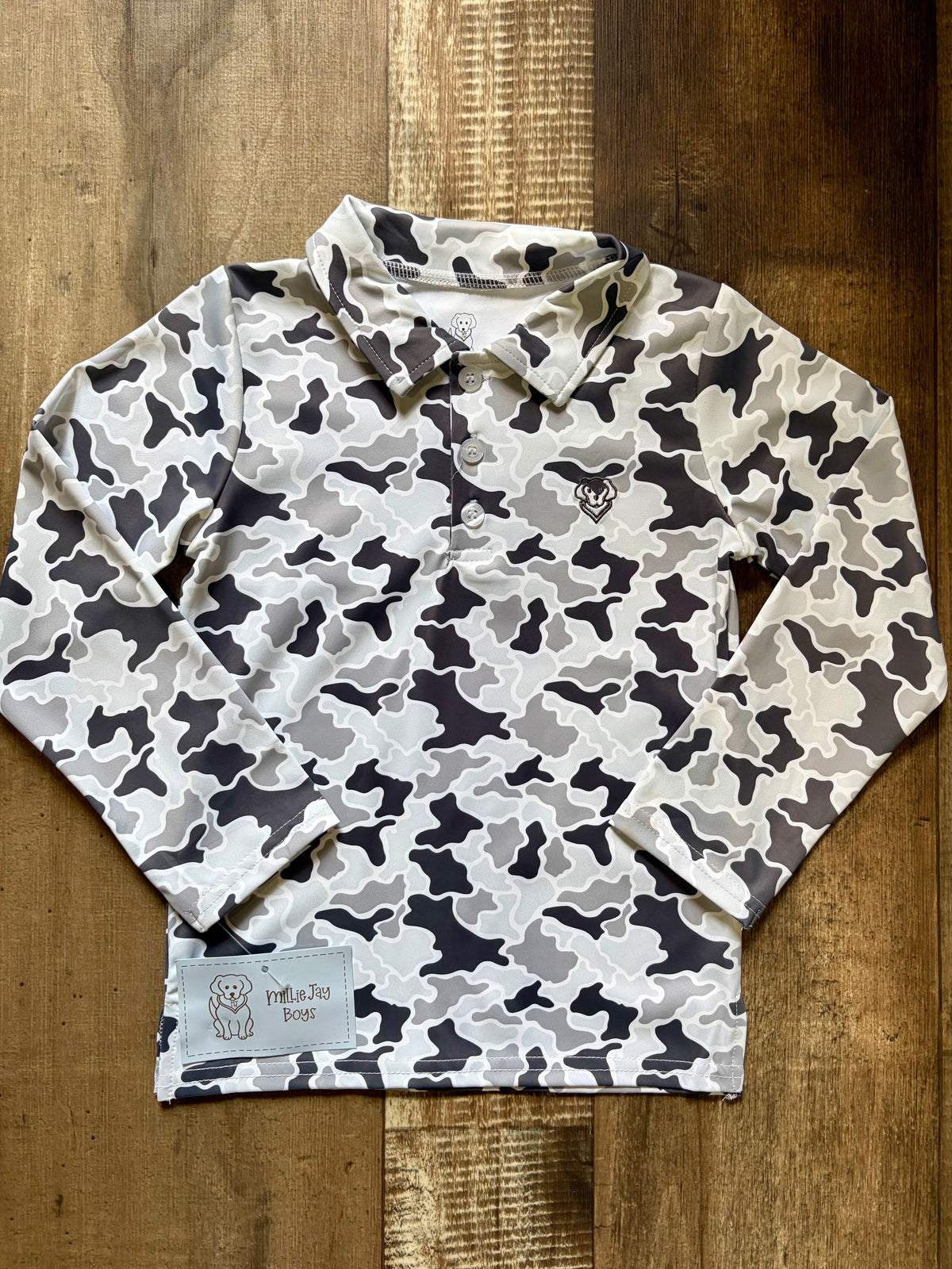Gray Camo Long Sleeve Polo