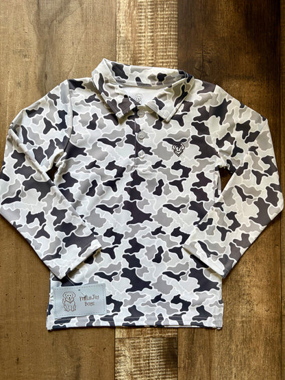 Gray Camo Long Sleeve Polo