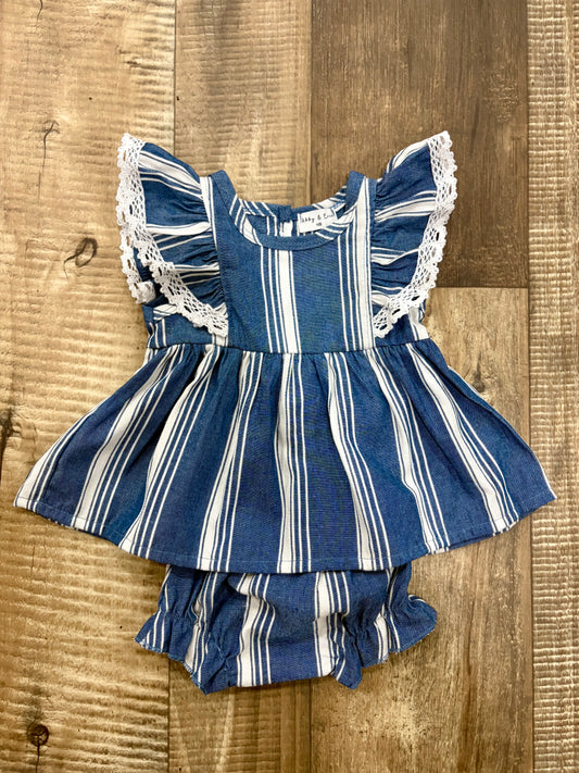 Striped Navy Linen Bloomer Set