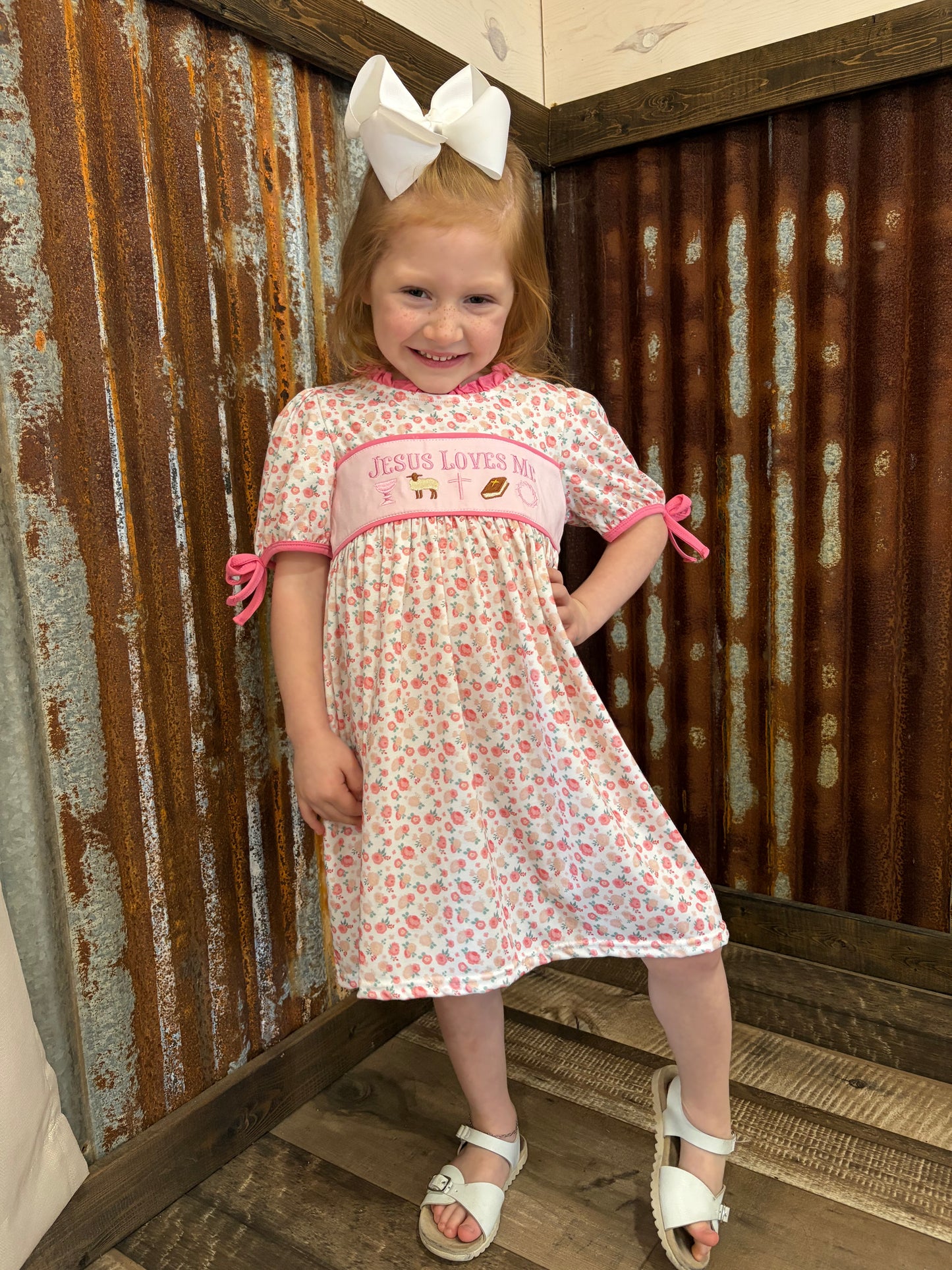 Jesus Loves Me Embroidered Dress