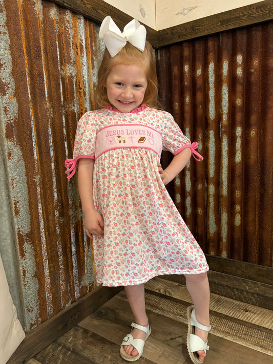 Jesus Loves Me Embroidered Dress