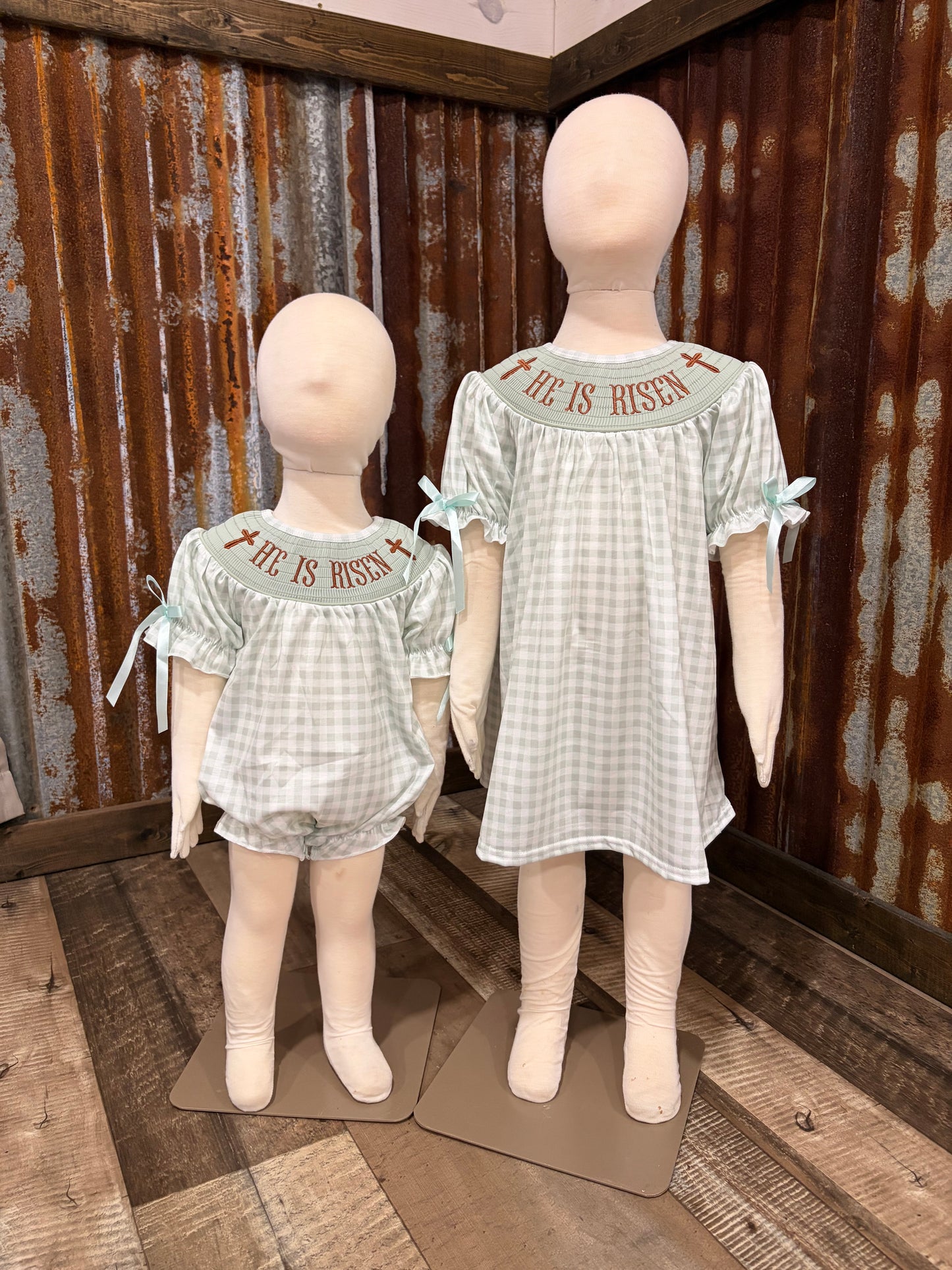 Sage Gingham He is Risen Dress