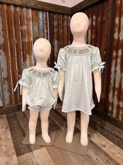 Sage Gingham He is Risen Dress