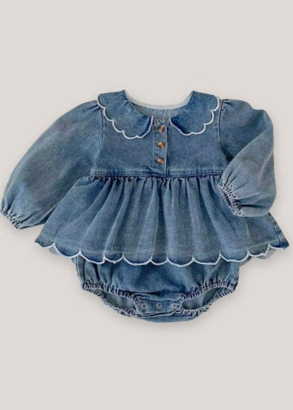 Scalloped Denim Bloomer Set