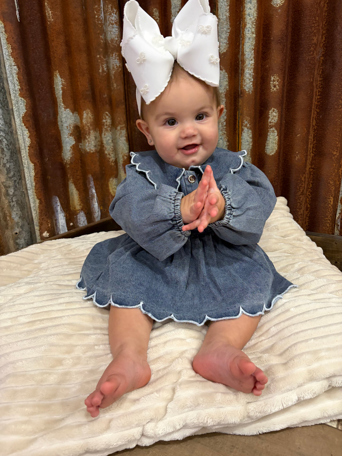 Scalloped Denim Bloomer Set
