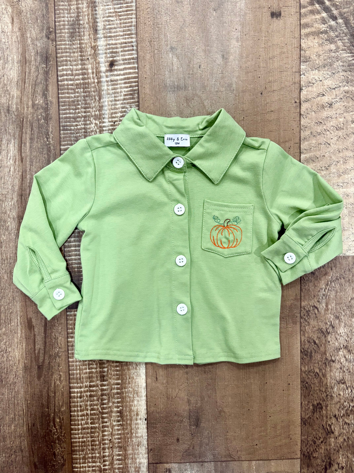 Sage Pumpkin Embroidered Button Up