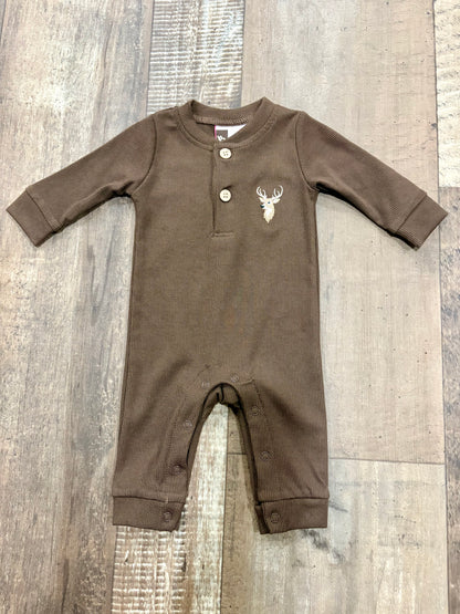 Brown Buck Button Romper