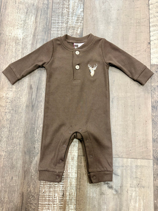 Brown Buck Button Romper