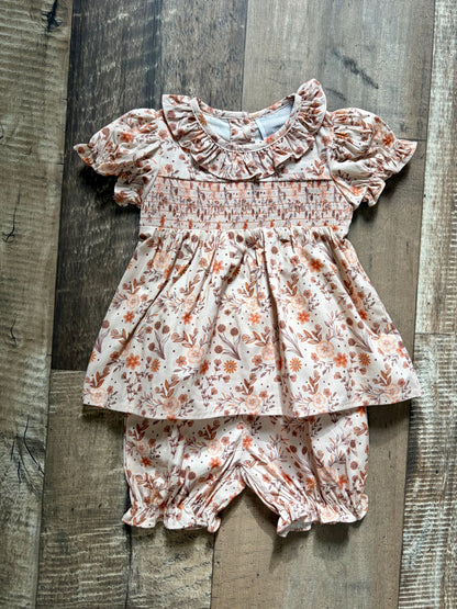Fall Floral Smocked Bloomer Set