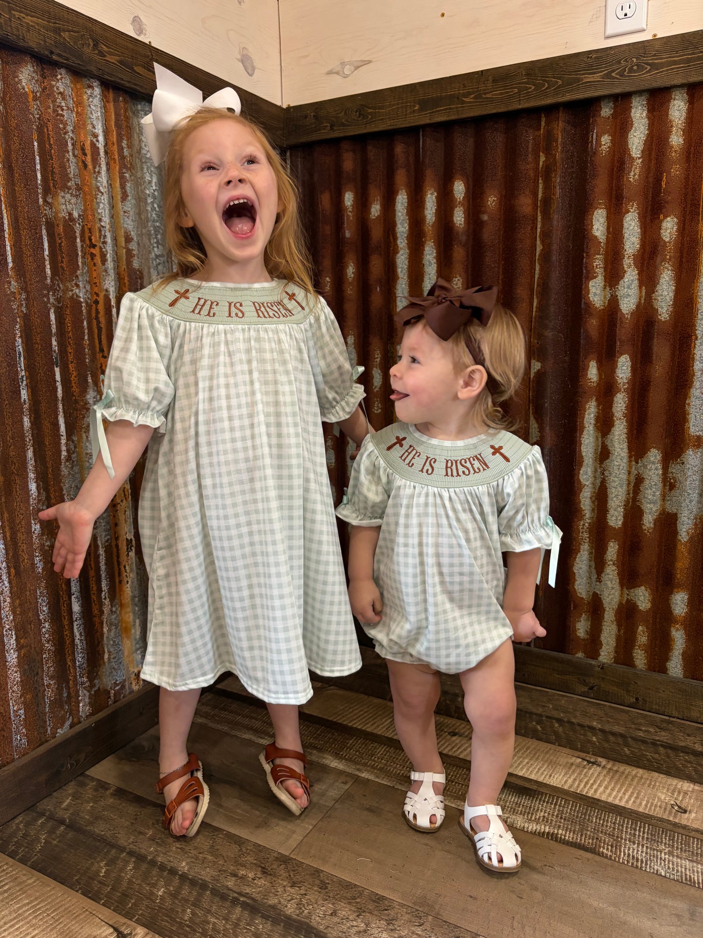 Sage Gingham He is Risen Dress