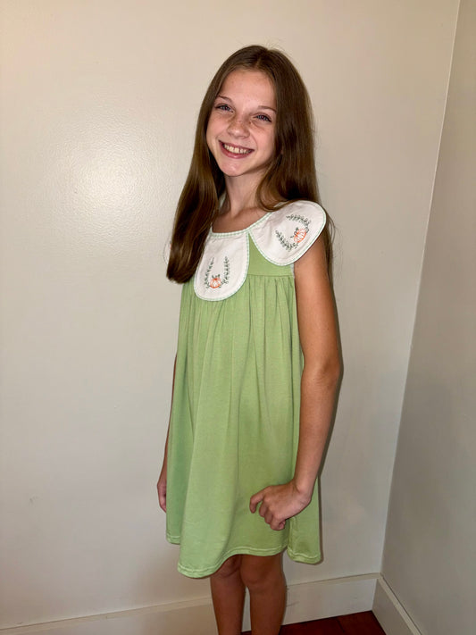 Sage Pumpkin Embroidered Dress