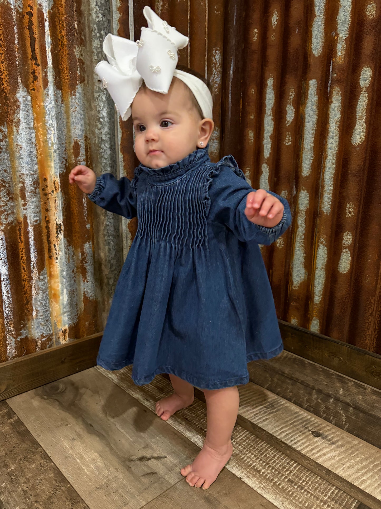 Pleated Denim Dress