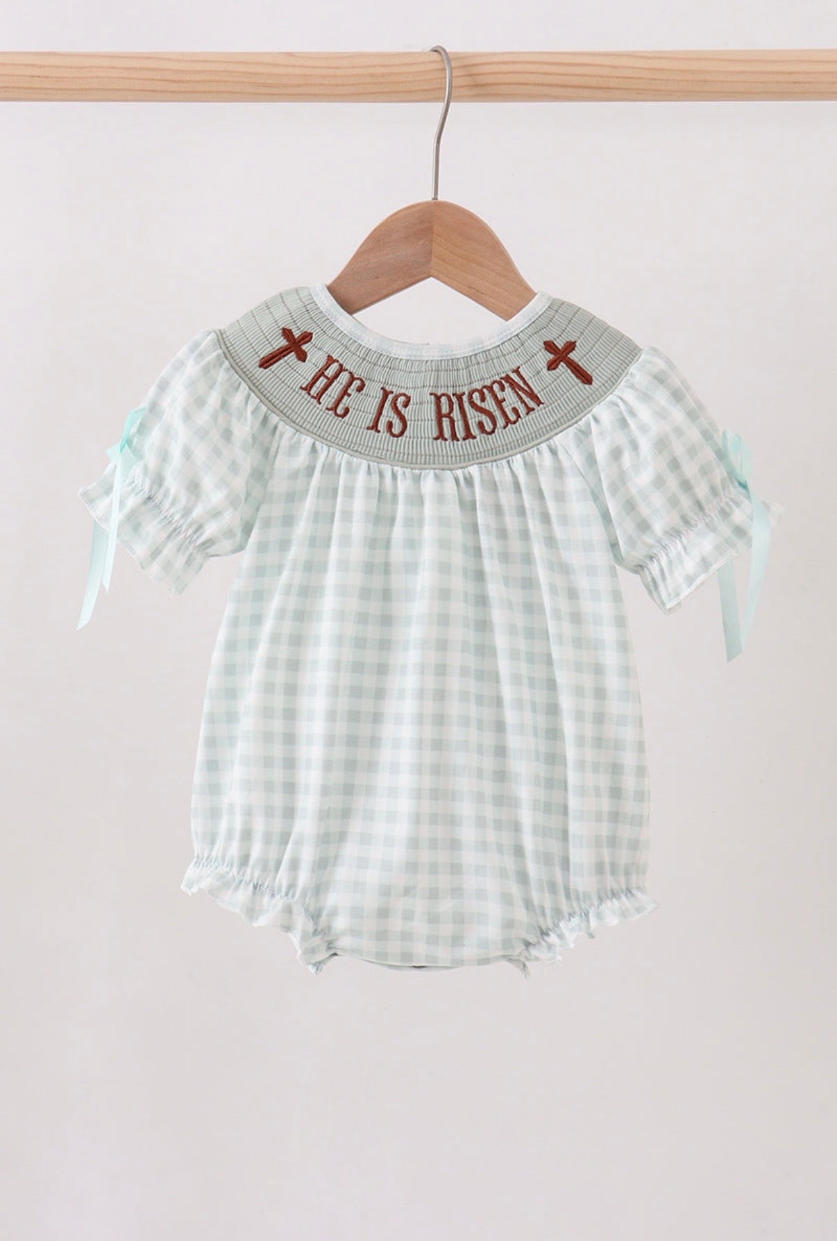 Sage Gingham He is Risen Bubble