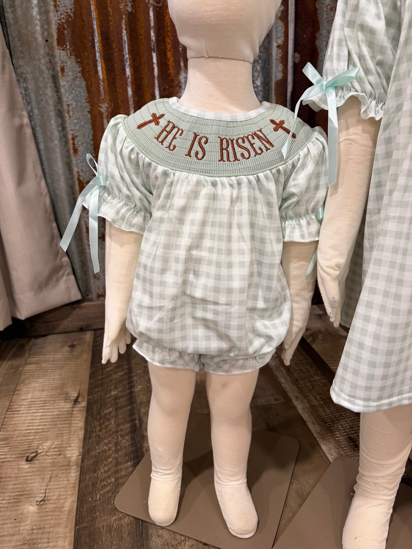 Sage Gingham He is Risen Bubble