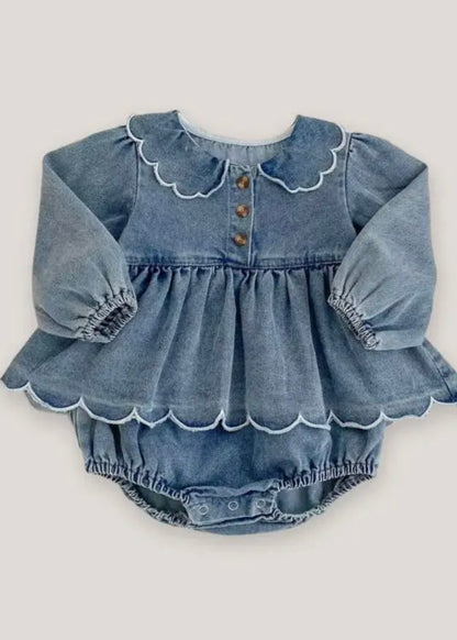 Scalloped Denim Bloomer Set