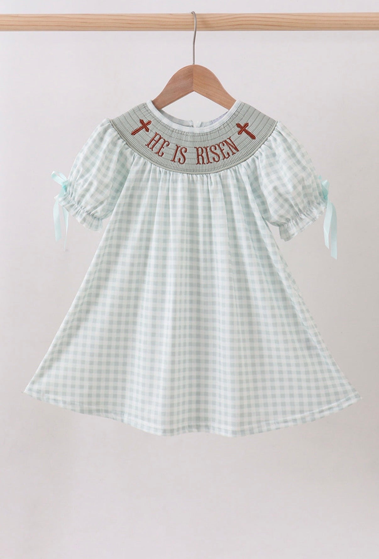 Sage Gingham He is Risen Dress