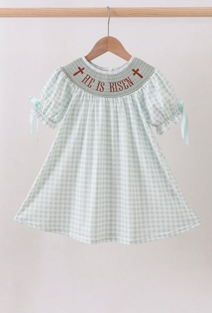 Sage Gingham He is Risen Dress