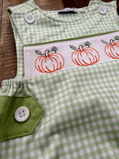 Sage Pumpkin Embroidered Overalls