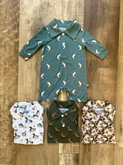 Flying Mallard Long Sleeve Romper