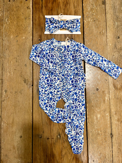 Blue Floral Bamboo Pajamas