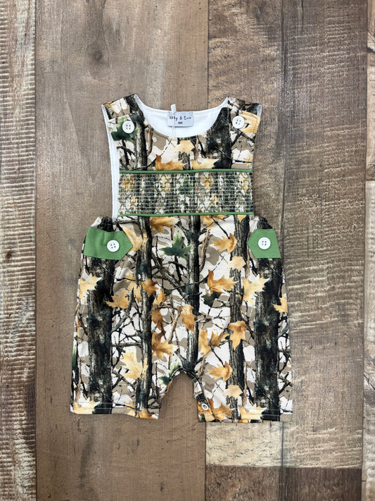 Camo Smocked Overalls