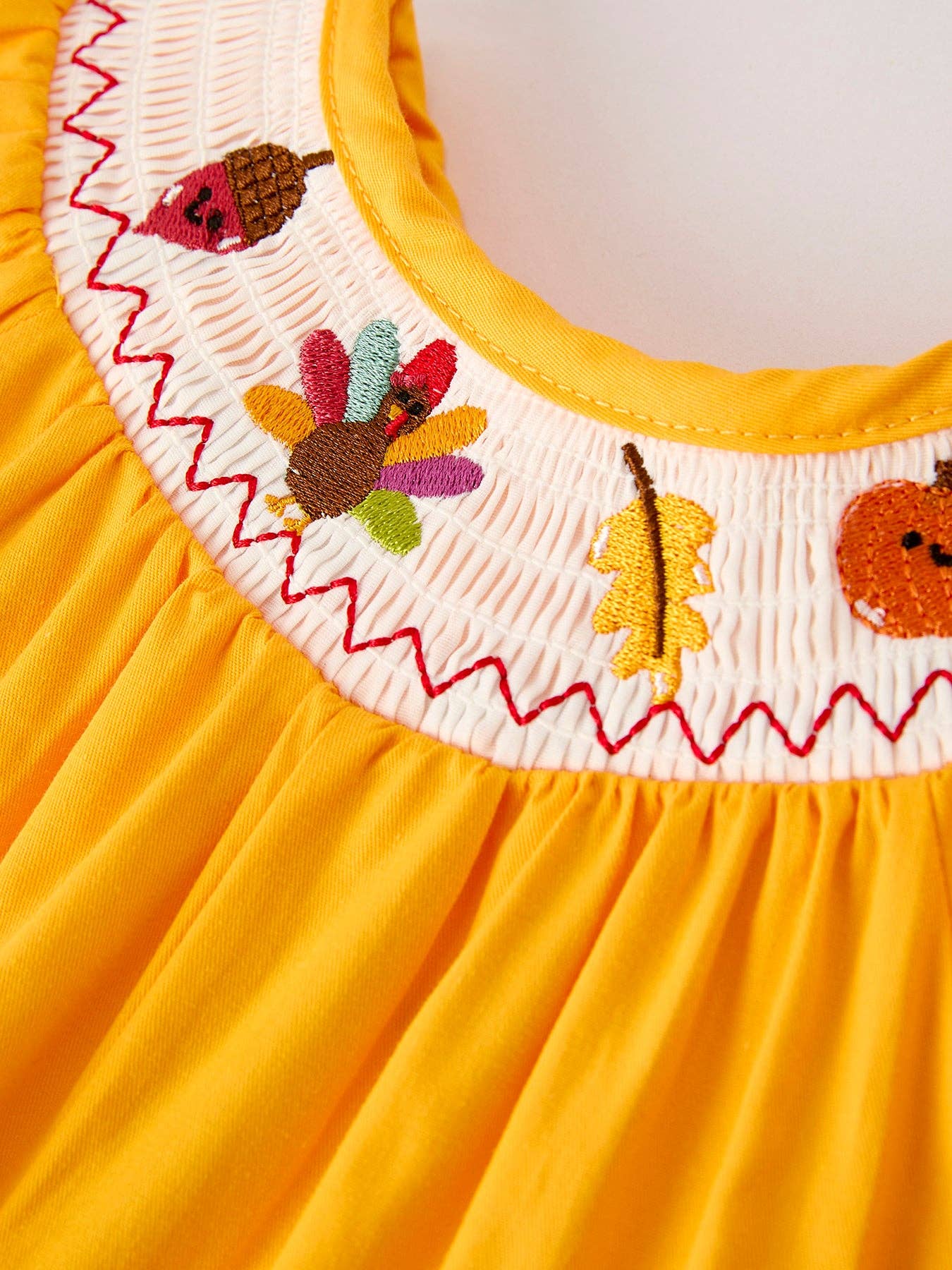 Yellow Thanksgiving Embroidered Romper
