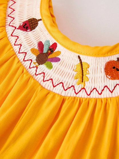 Yellow Thanksgiving Embroidered Romper