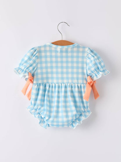 Blue Gingham Embroidered Pumpkin Bubble