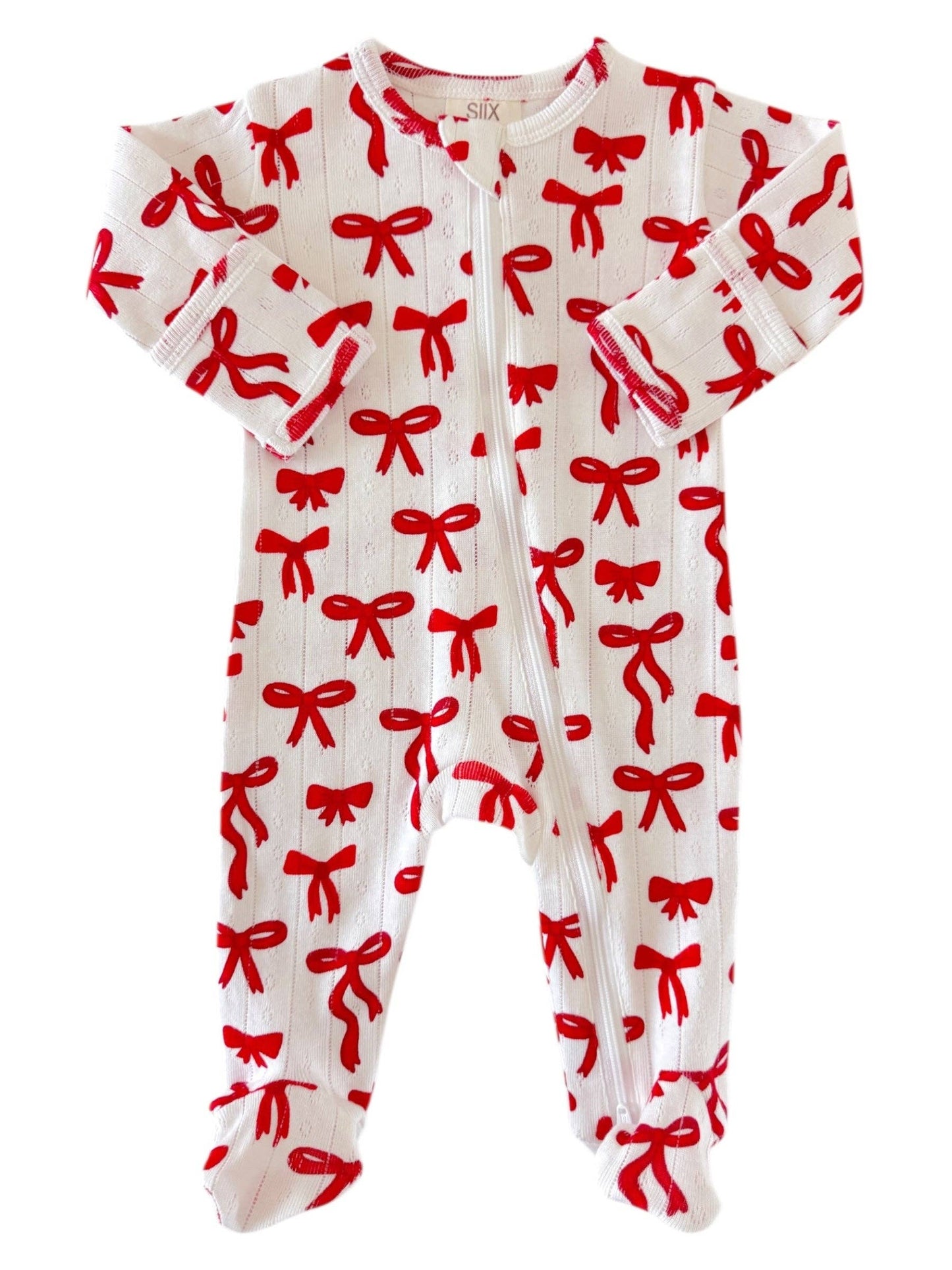 Red Bow Print Zip Footie