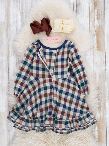 Fall Vintage Plaid Ruffle Swing Dress